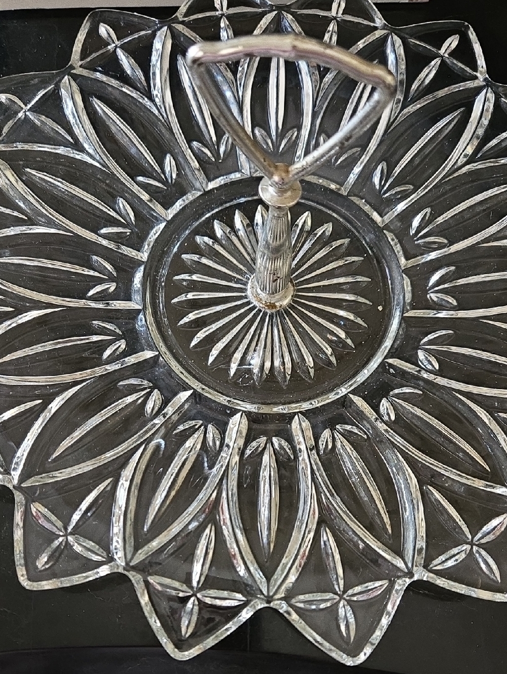 Crystal Glass Dish Silver Handle